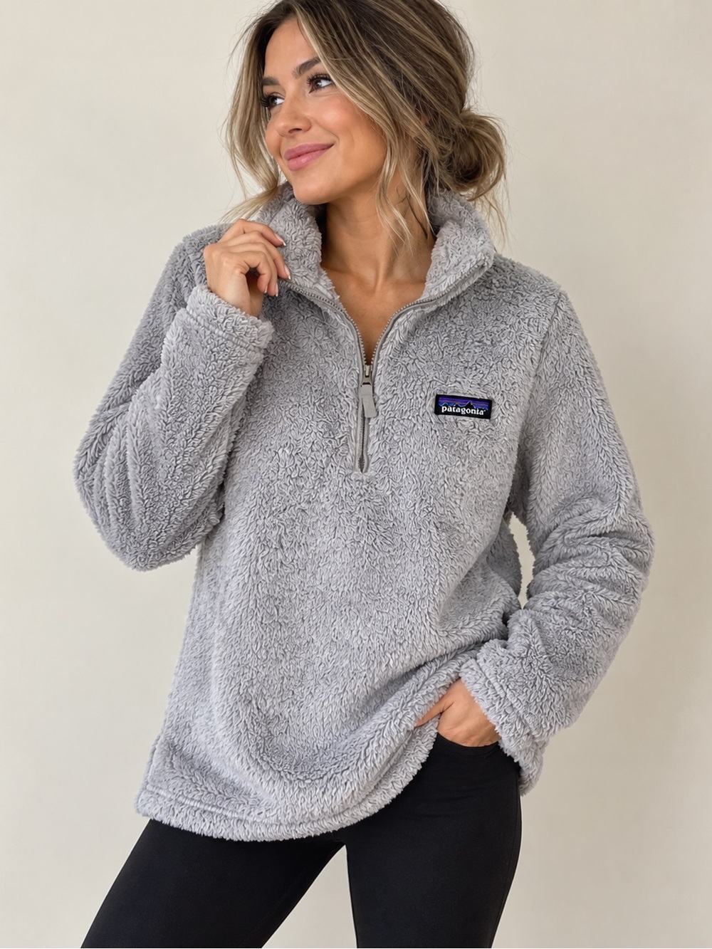 Patagonia Los Gatos Fleece Pullover Womens Medium Gray Sherpa 1/4 Zip Jacket